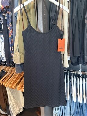 Missoni Black Chevron Knit Slip Dress with Spaghetti Straps